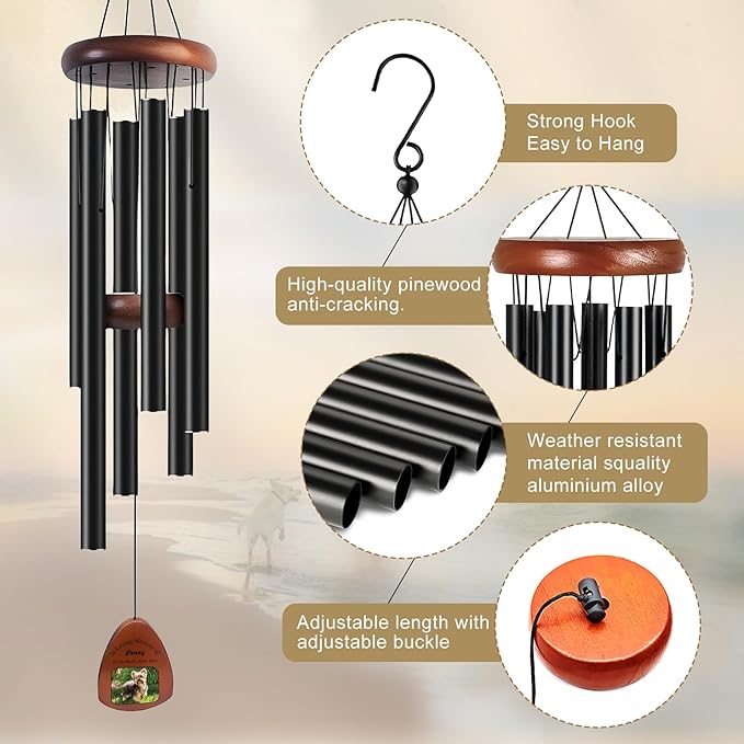 Personalized Pet Memorial Wind Chime with Photo – Custom Dog & Cat Remembrance Gift, Sympathy Gift for Pet Loss