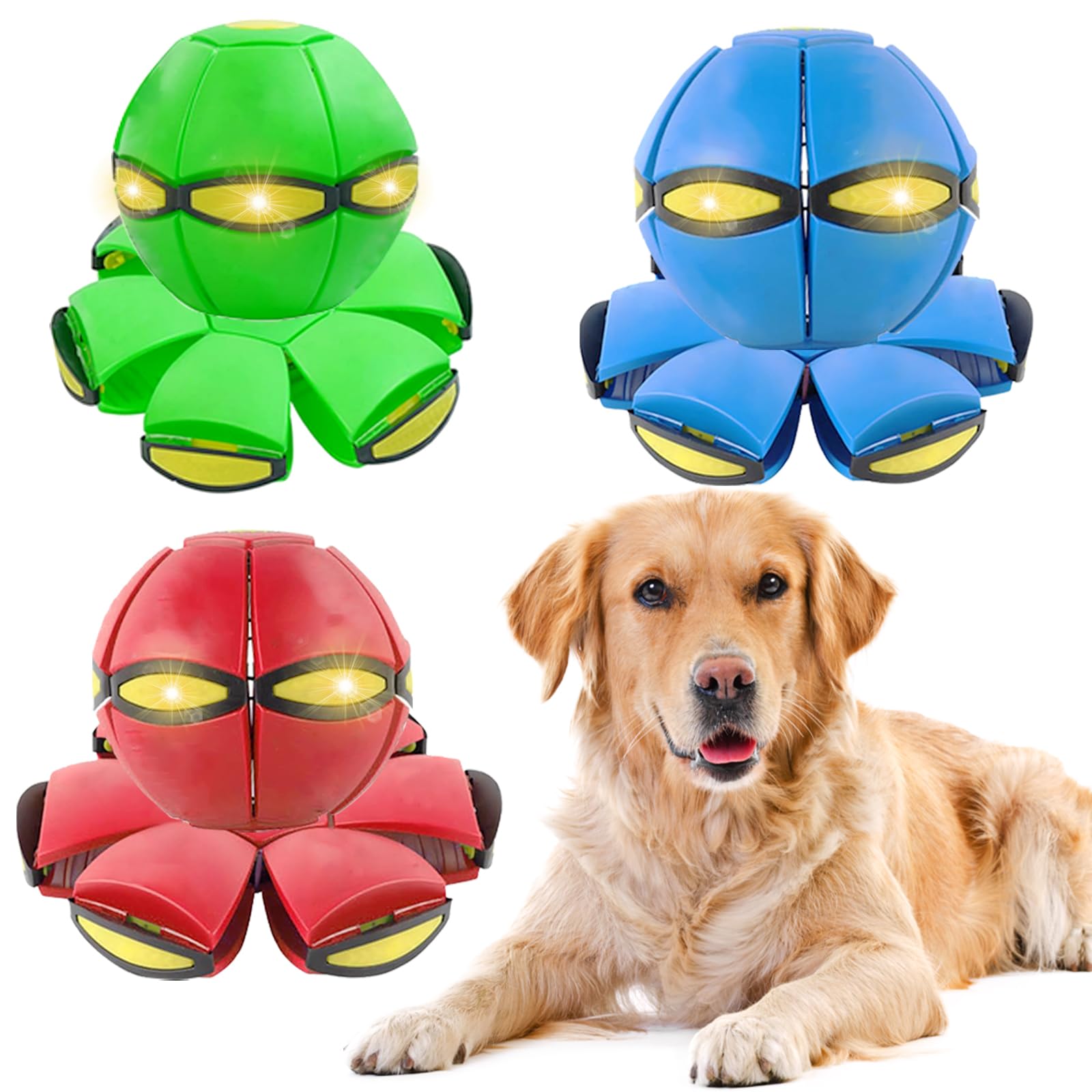 2PCS Dog Flying Disc Toy, Pet Toy Flying Saucer Ball with 3 Light for Dogs, Dog Toy Outdoor Toy Doggy Disc Ball, Outdoor Games