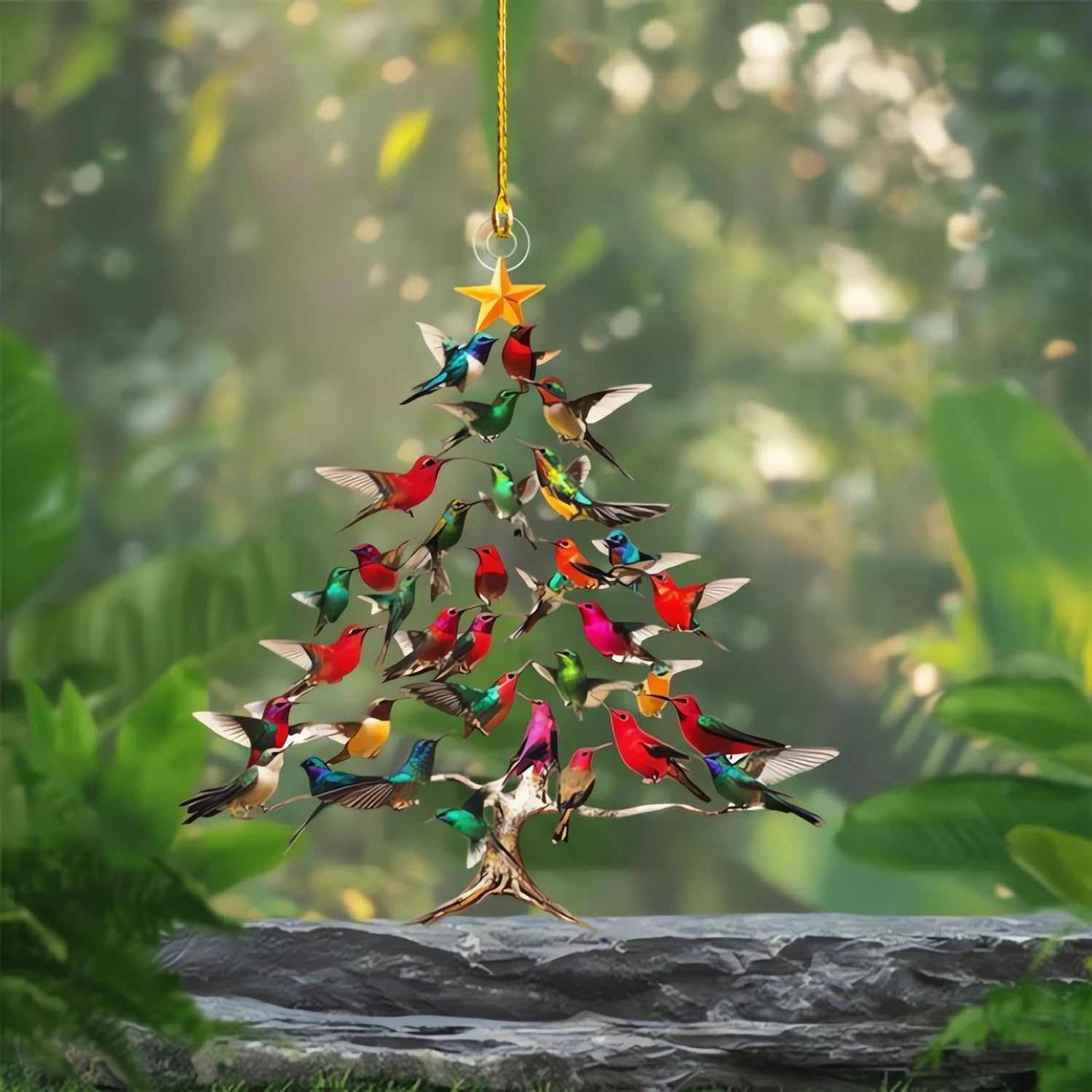 Hummingbird Christmas Ornament, Colorful Hummingbirds Tree Decor, Stacked Hummingbird Ornament for Christmas, Winter Hummingbirds Home Decoration, for Bird Lovers (1PC)