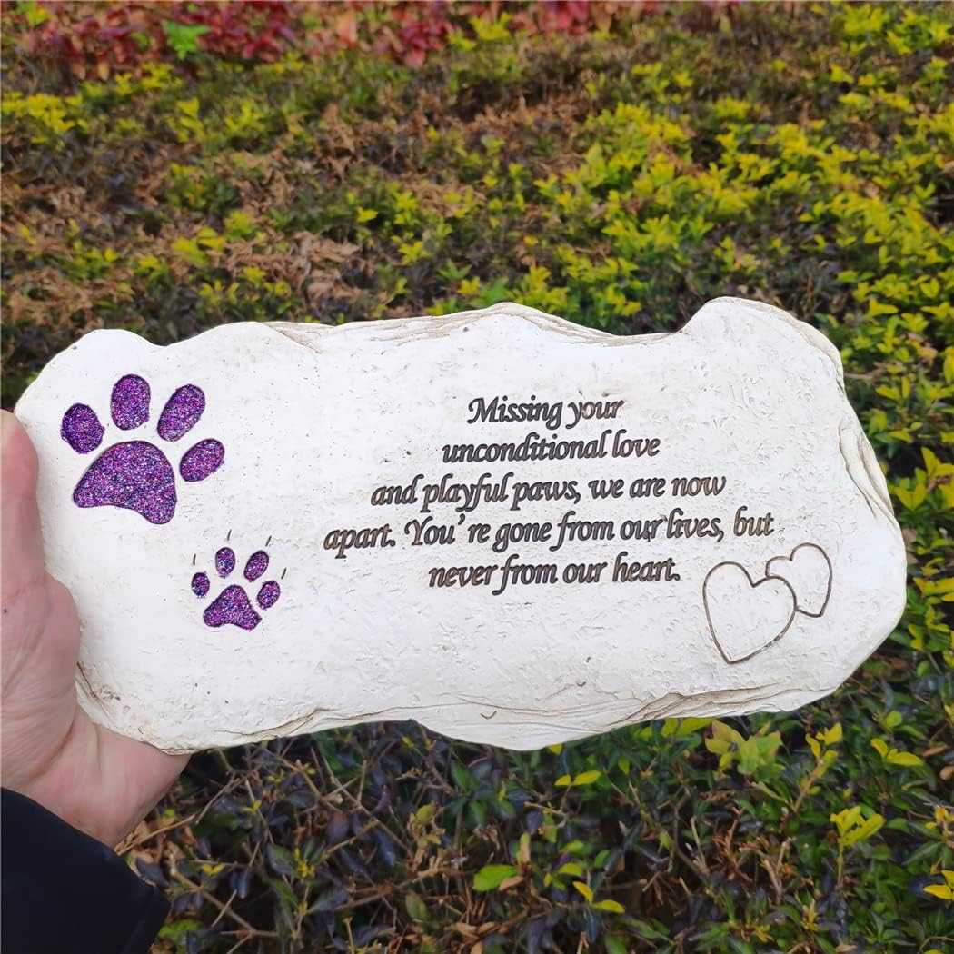 Shinning Paw Prints Pet Memorial Stones Headstones for Dogs or Cats, Resin Pet Grave Markers Plaques Memorial Gifts Sympathy Gift for Loss of Dog Outdoor