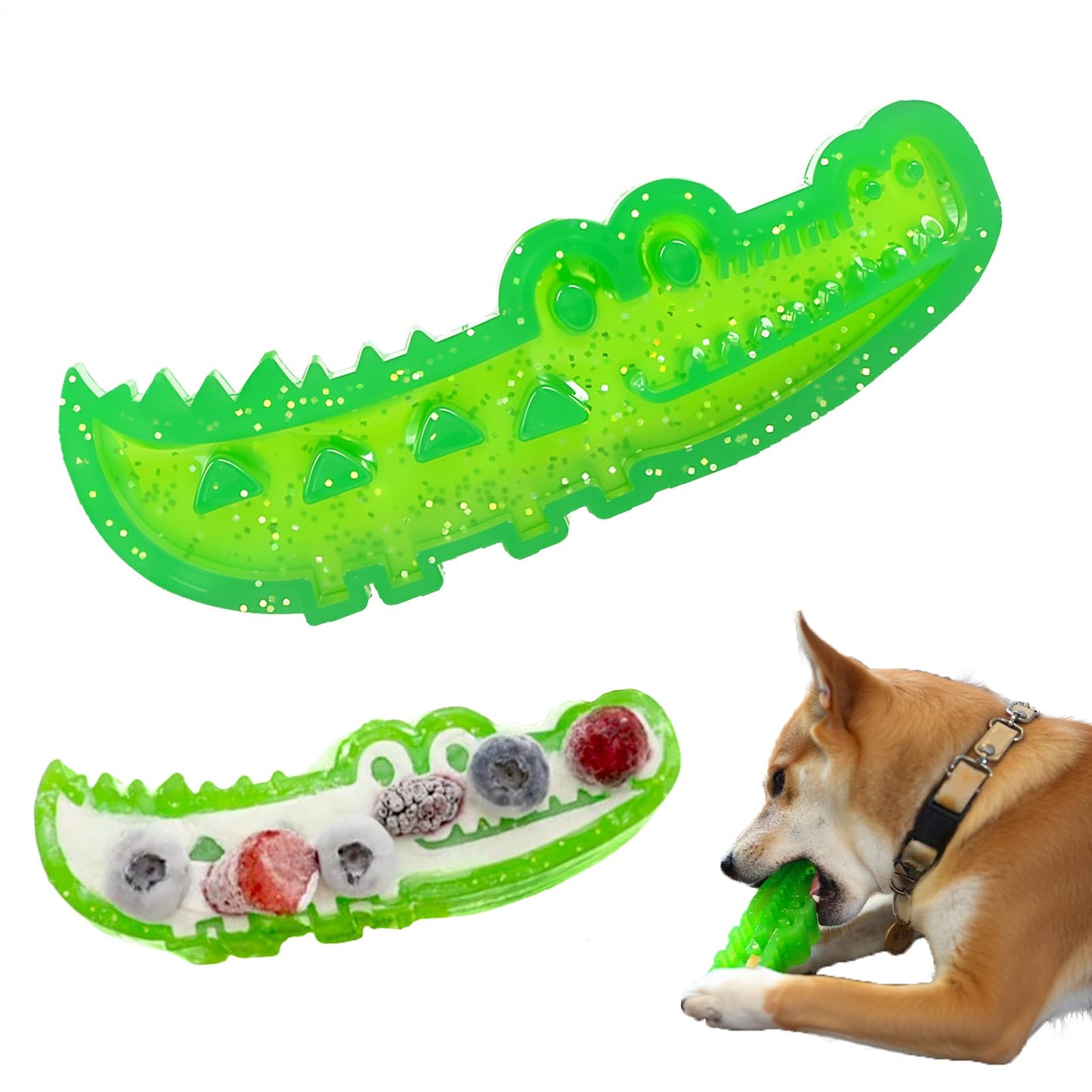 Slow-Feed Chew & Fetch Crocodile Dog Toy, Dogs Slow Feeder Puzzle, reat Dispensing Dog Toys Promotes Slow Eating, Reduces Stress,Perfect for Fetch,Chewing & Training (Small+Large)