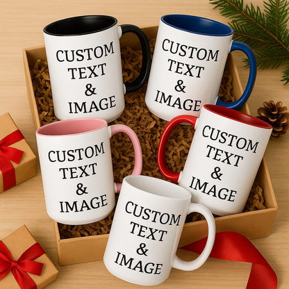 Customized 15oz Ceramic Coffee Mugs with Personalized Text and Photo Image Upload Novelty Gift, Personalize With Different Design And Images