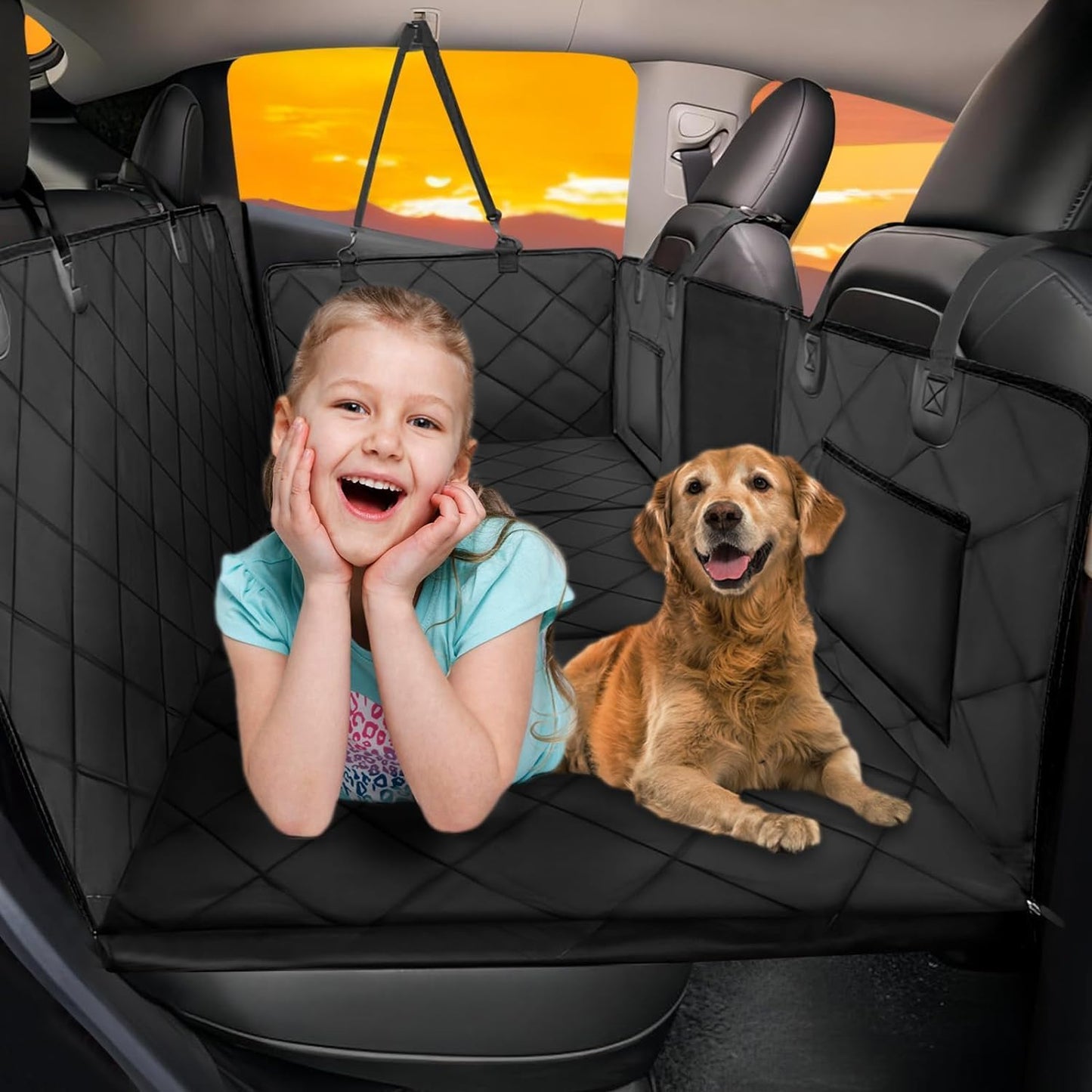 Dog Car Seat Extender - Large Space, Hard Bottom Holds 420lbs, Upgraded Waterproof Pet Car Bed & Hammock for SUV, Truck