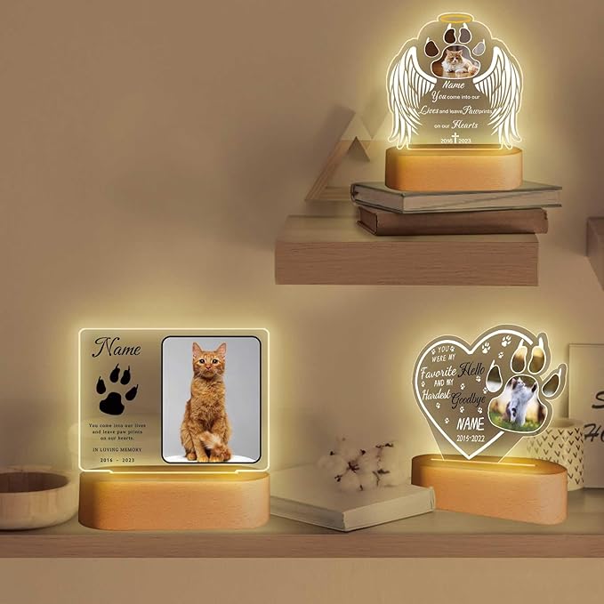 Personalized Pet Night Light Customized Dog Memorial Gift Picture Frame Acrylic Plaque Led Lamp Cat Sympathy Gift for Loss of Pet