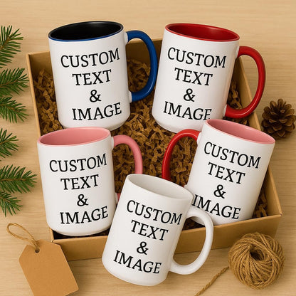 Customized 15oz Ceramic Coffee Mugs with Personalized Text and Photo Image Upload Novelty Gift, Personalize With Different Design And Images