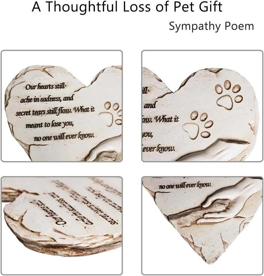 New York Dog Pet Memorial Stones, Hand-Painted Heart-Shaped Loss of Pet Dog Memorial Gifts with Sympathy Poem and Paw in Hand Design, (White)