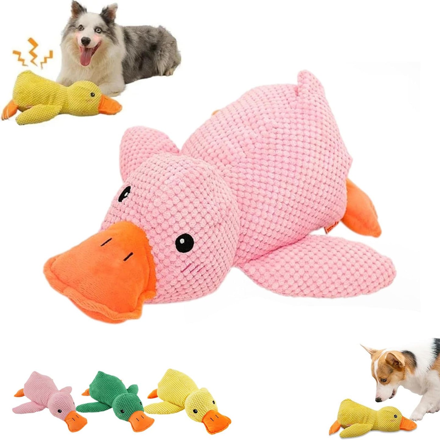 2025 Cute Yellow Calming Duck Dog Toy, Quack-Quack Duck Dog Toy, Cute Yellow Stuffed Calming Duck Dog Toys with Soft Squeaker, Interactive Dog Toys for Aggressive Chewers (Yellow)