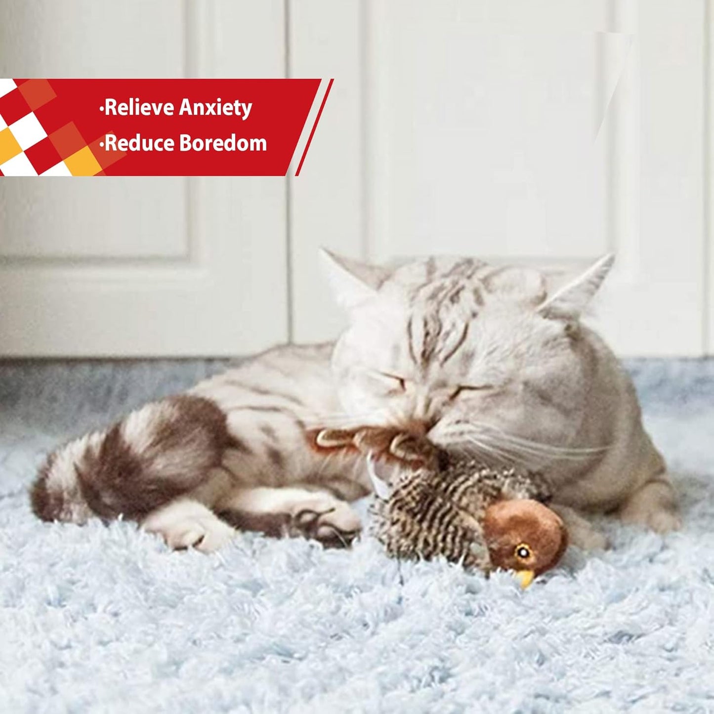 GiGwi Interactive Cat Toys Squeaky, Stimulated Chirping Bird Toy Making Noise,Automatic Chirp Bird Cat Toy with Feather Tail, Melody Chaser Play and Squeak Kitten Toy for Boredom