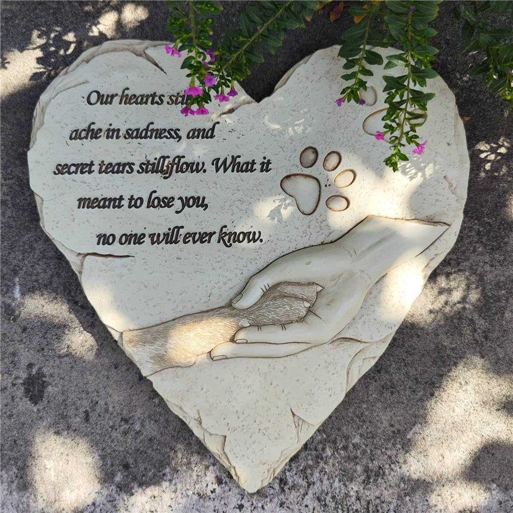New York Dog Pet Memorial Stones, Hand-Painted Heart-Shaped Loss of Pet Dog Memorial Gifts with Sympathy Poem and Paw in Hand Design, (White)