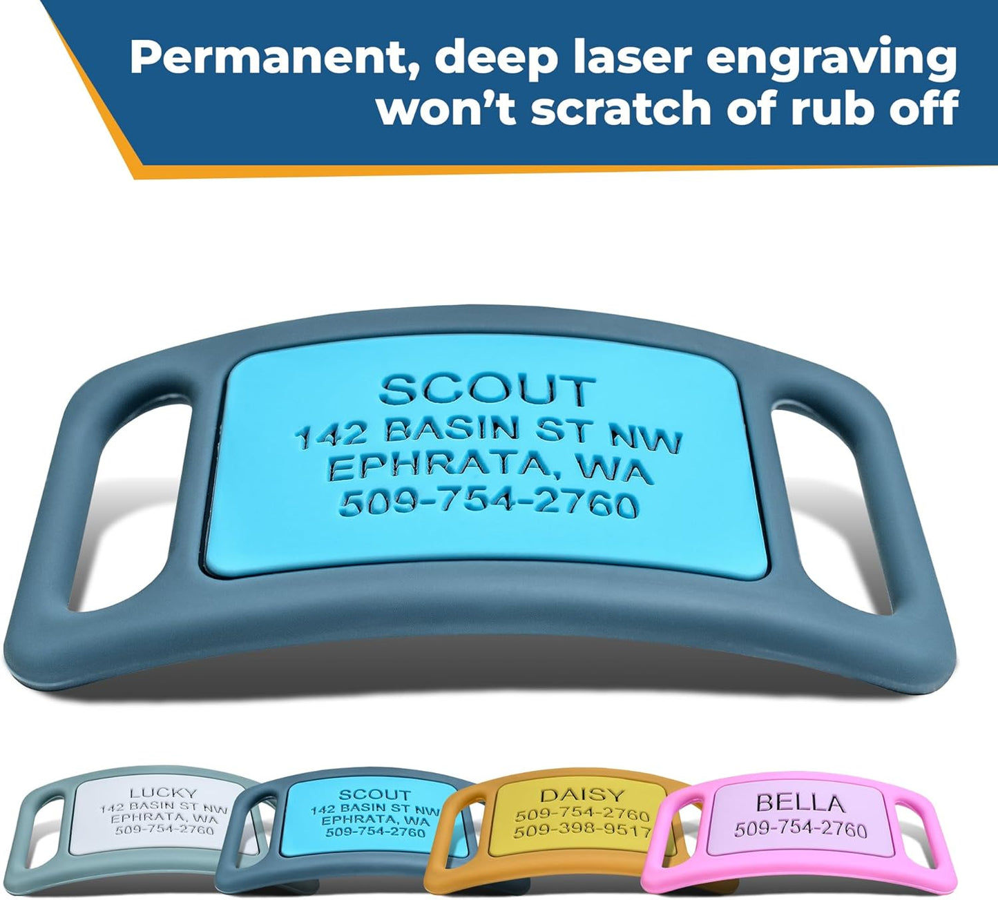 PetTags Silent Dog Tag, Personalized Engraved Silicone and Cat Name Pet ID Tags