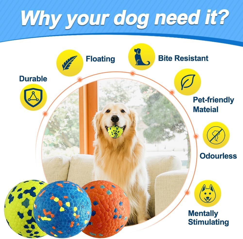Dog Balls, Indestructible Tennis Balls for Dogs, Durable Bouncy Dog Toy Balls for Aggressive Chewers, Interactive Dog Toys for Fetch Game, Lightweight Floating Dog Toys