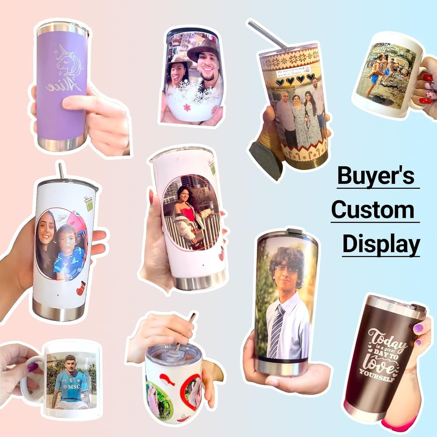 Personalized Coffee Tumbler, Custom Mugs with Pictures Text Name Logo, 30oz Stainless Steel Personalized Mug Cup