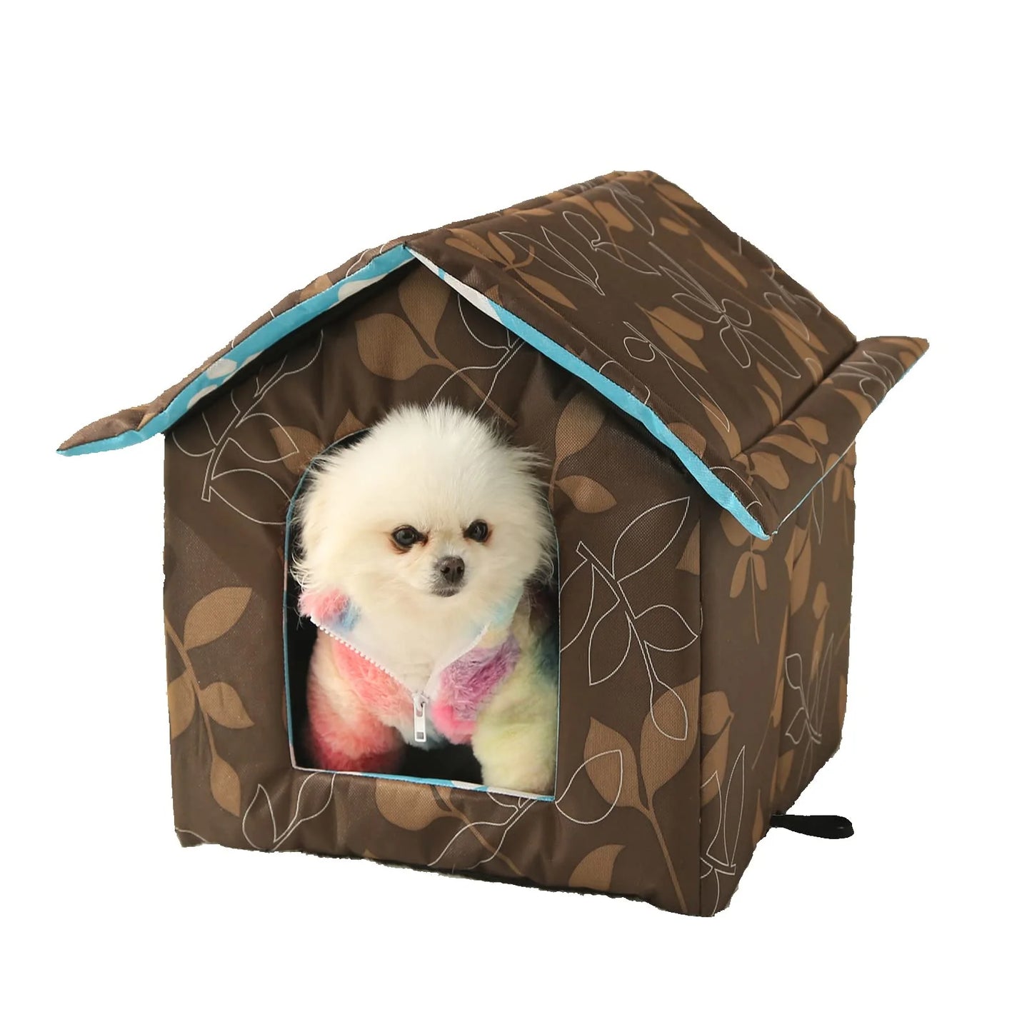 Winter Pet House with Self Warming Pad & Transparent Curtain, Weatherproof Heat Insulated Shelter Enclosure for Cats Dogs Rabbits