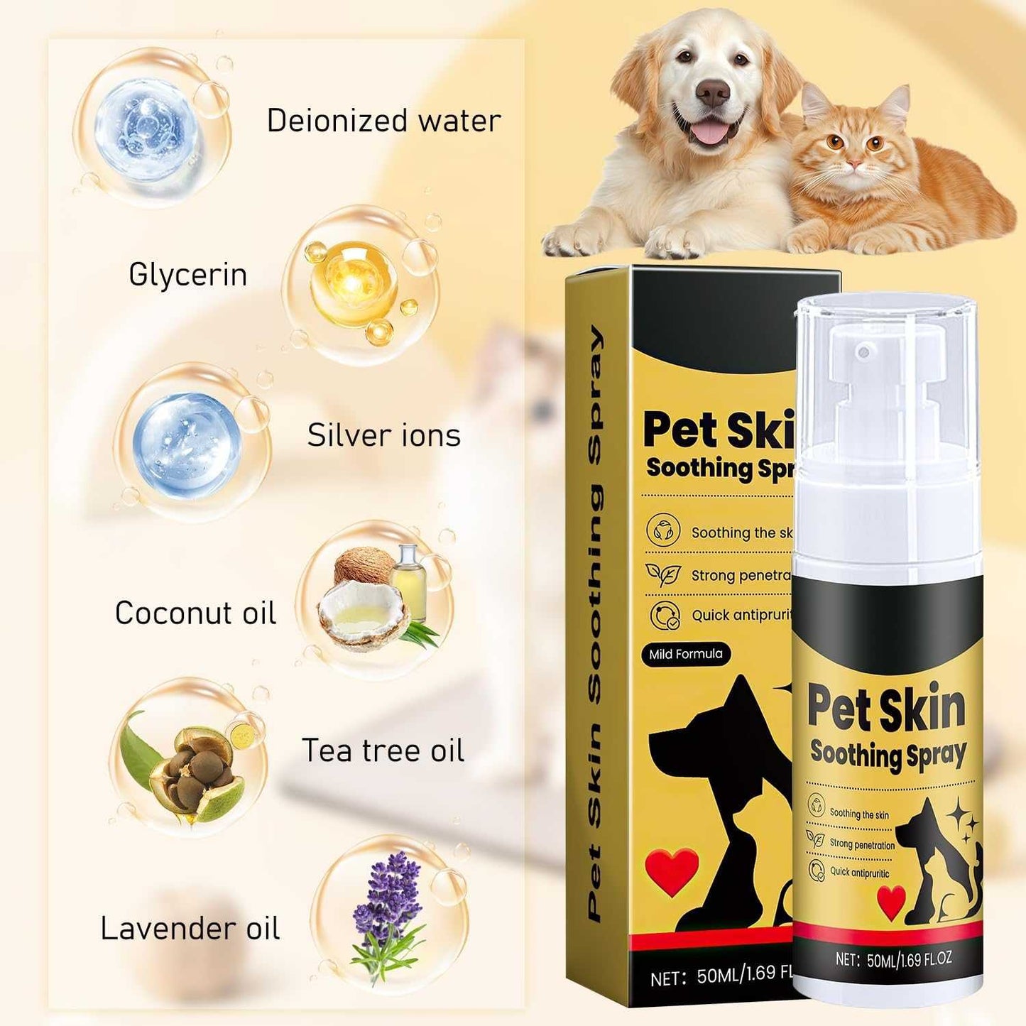 2Pcs Pet Skin Soothing Spray for Dogs,Pet Skin Treatment Spray for Dogs and Cats - Nature Soothing Solution for It-chy Skin and Reduces Scratching,Pet Skin Soothing Spray for All Animals(50ml/1.69oz)