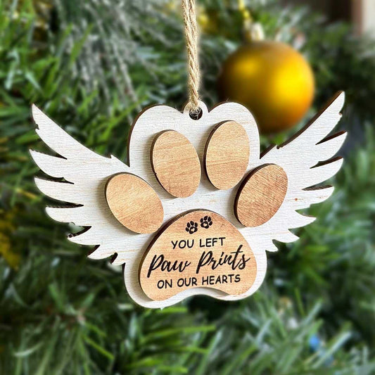 2pcs Angel Wings - Paw Print Christmas Ornament, Pet Memorial Gifts for Dog Lovers, Bereaved Pet Owner, Sympathy, Remembrance, Condolence Gift