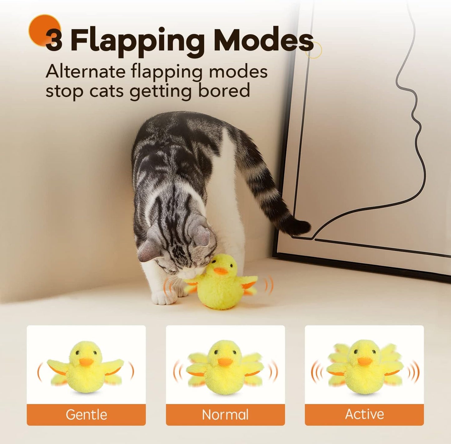 Potaroma Cat Toys Rechargeable Flapping Duck with SilverVine Catnip, Lifelike Quack Chirping, Touch Activated Kitten Kicker Plush Interactive Exercise Toys for All Breeds