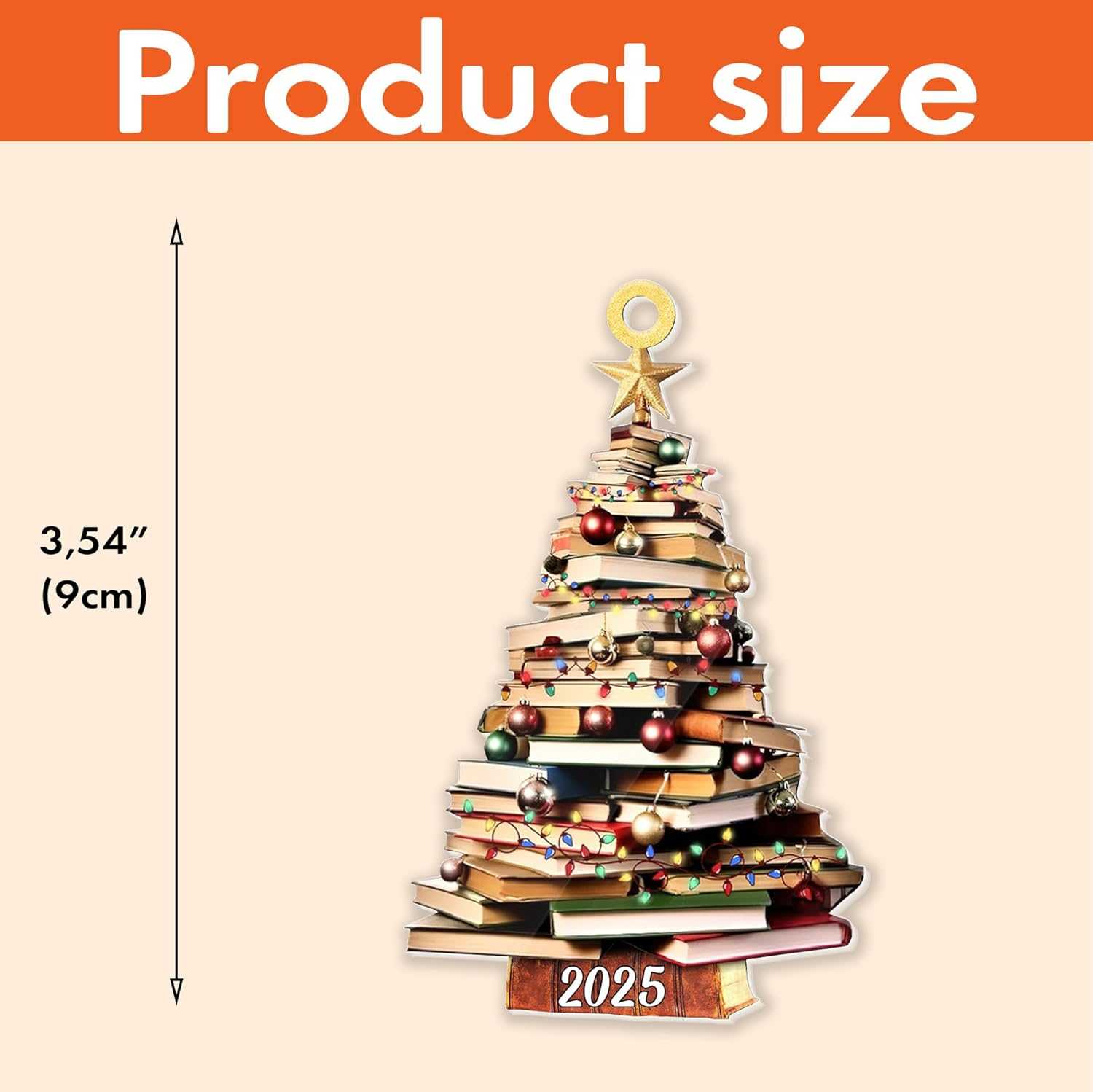 Pack 2 Book Tree Christmas Ornament (1 Wood+1 Acrylic), 2024 Bookworm Christmas Ornaments 2D Flat, Bookshelf Xmas Ornament, Gift for Lover Reading Teacher, Librarian, Book Nerd Friends Keepsake Gifts