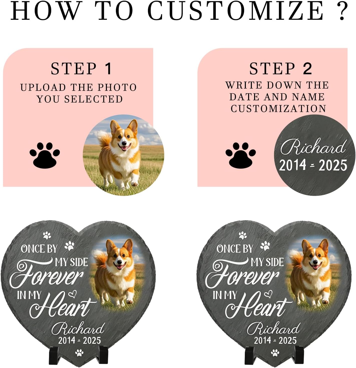 Personalized Pet Memorial Stone - Custom Dog Grave Marker with Name & Photo - Sympathy Gifts for Loss of Beloved Dog