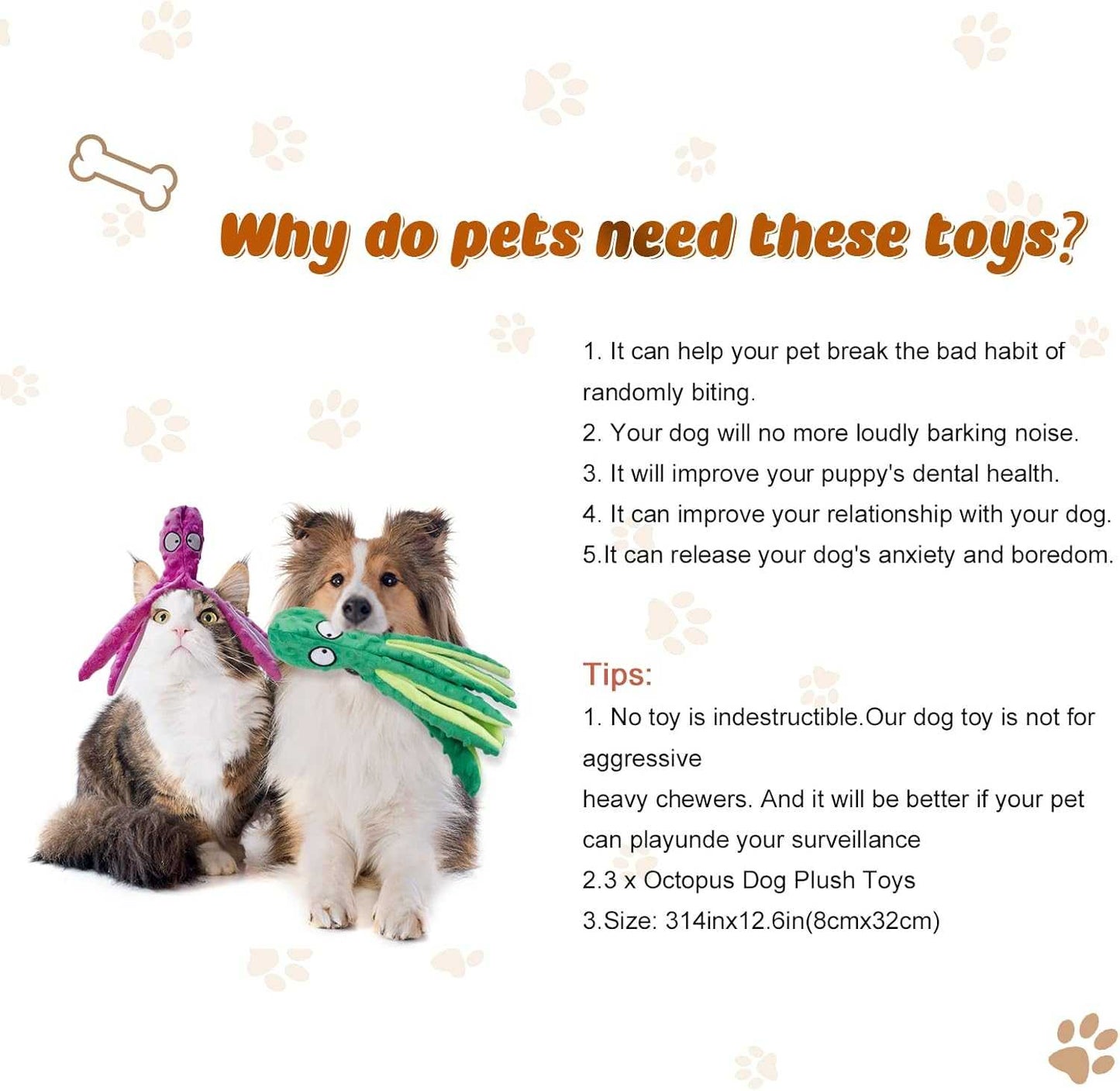 3 Pack Dog Toys for Small Dogs, Medium Dogs, Large Dogs, Puppy Teething Chew Toys, aggressive chewers, No Stuffing Crinkle Plush Dog Toys, Dog Squeaky Octopus Toys