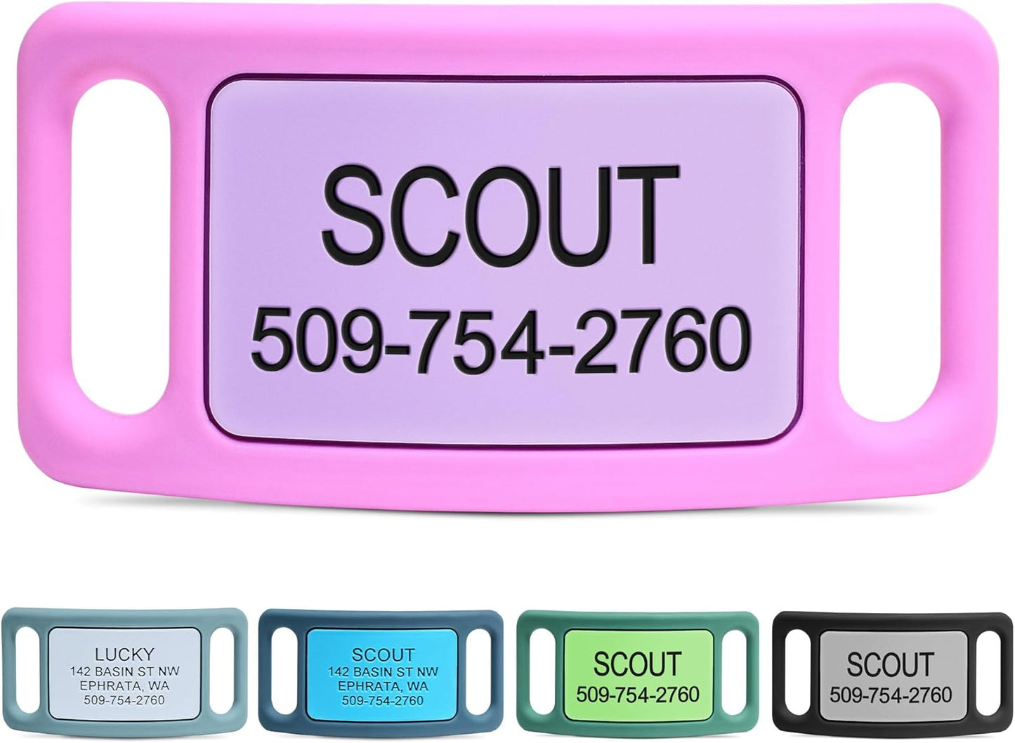 PetTags Silent Dog Tag, Personalized Engraved Silicone and Cat Name Pet ID Tags