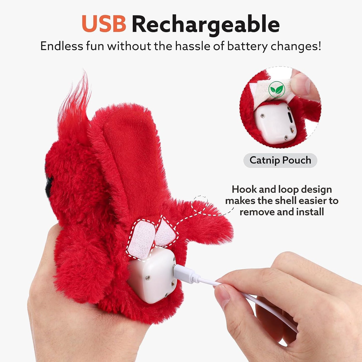 Flapping Cardinal Cat Toys, Interactive Cat Exercise Toy with Lifelike Bird Chirp, USB Rechargeable Automatic Cat Kicker Catnip Toys for Bored Indoor Adult Cats Kittens