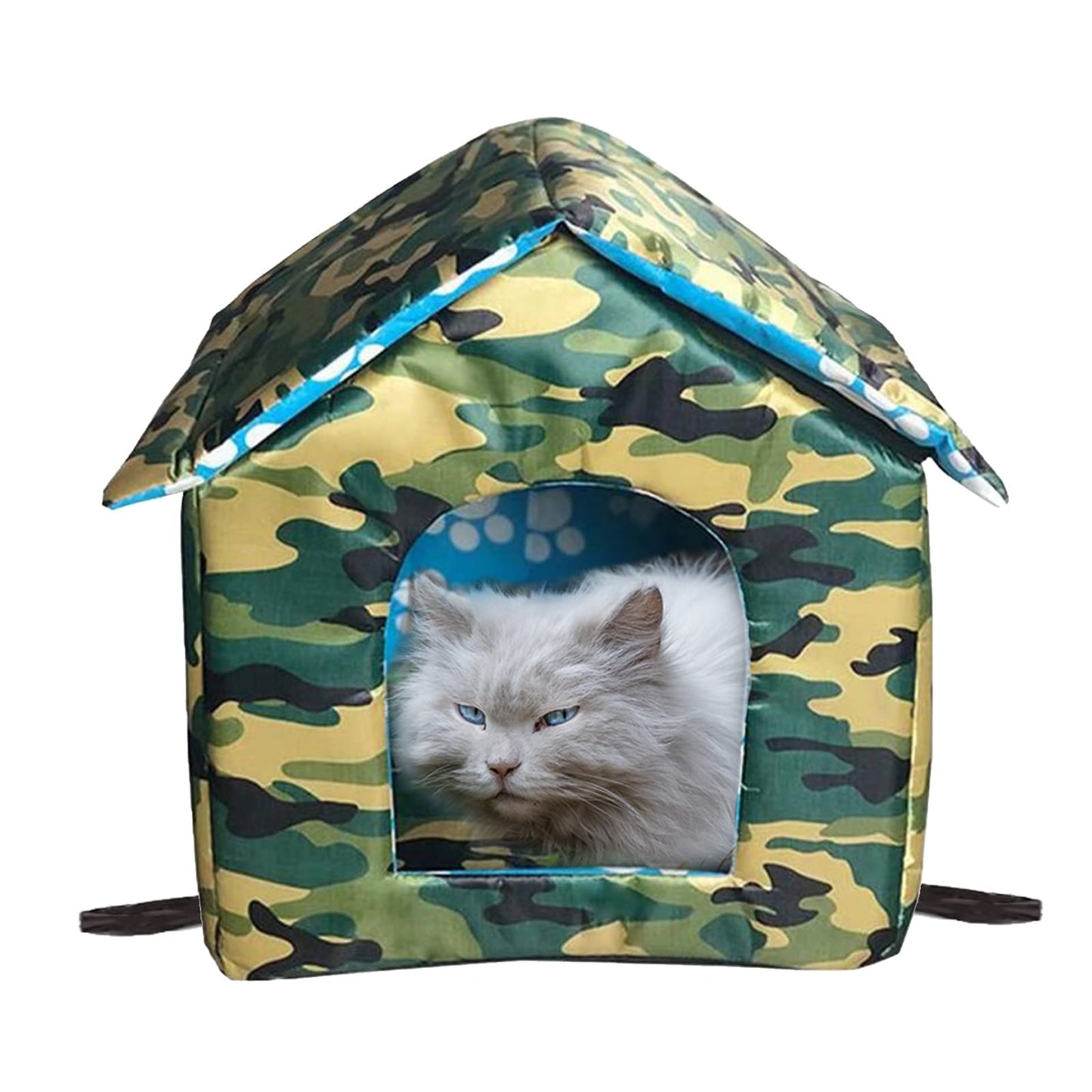 Outdoor Cat House, Cat Houses for Outdoor Cats, Weatherproof Warm and Insulated Cat House with Transparent Curtain Pet House, Stray Cats Shelter (Shabby Chic, Large-Houses)