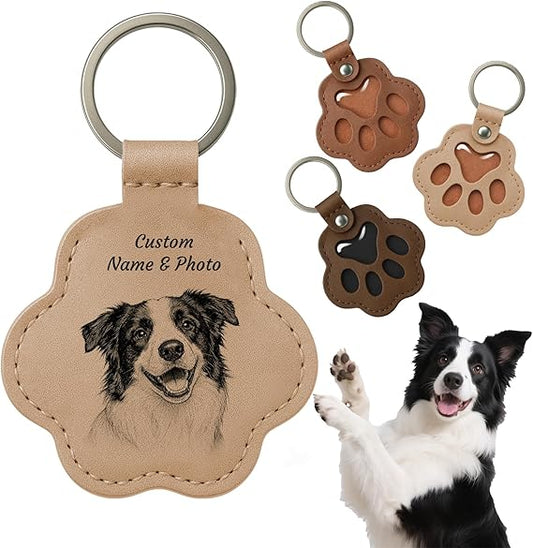Personalized Pet Memorial Gifts for Dogs - Custom Name Paw-Shaped Leather Keychain, Refillable Keepsake for Bag or Key