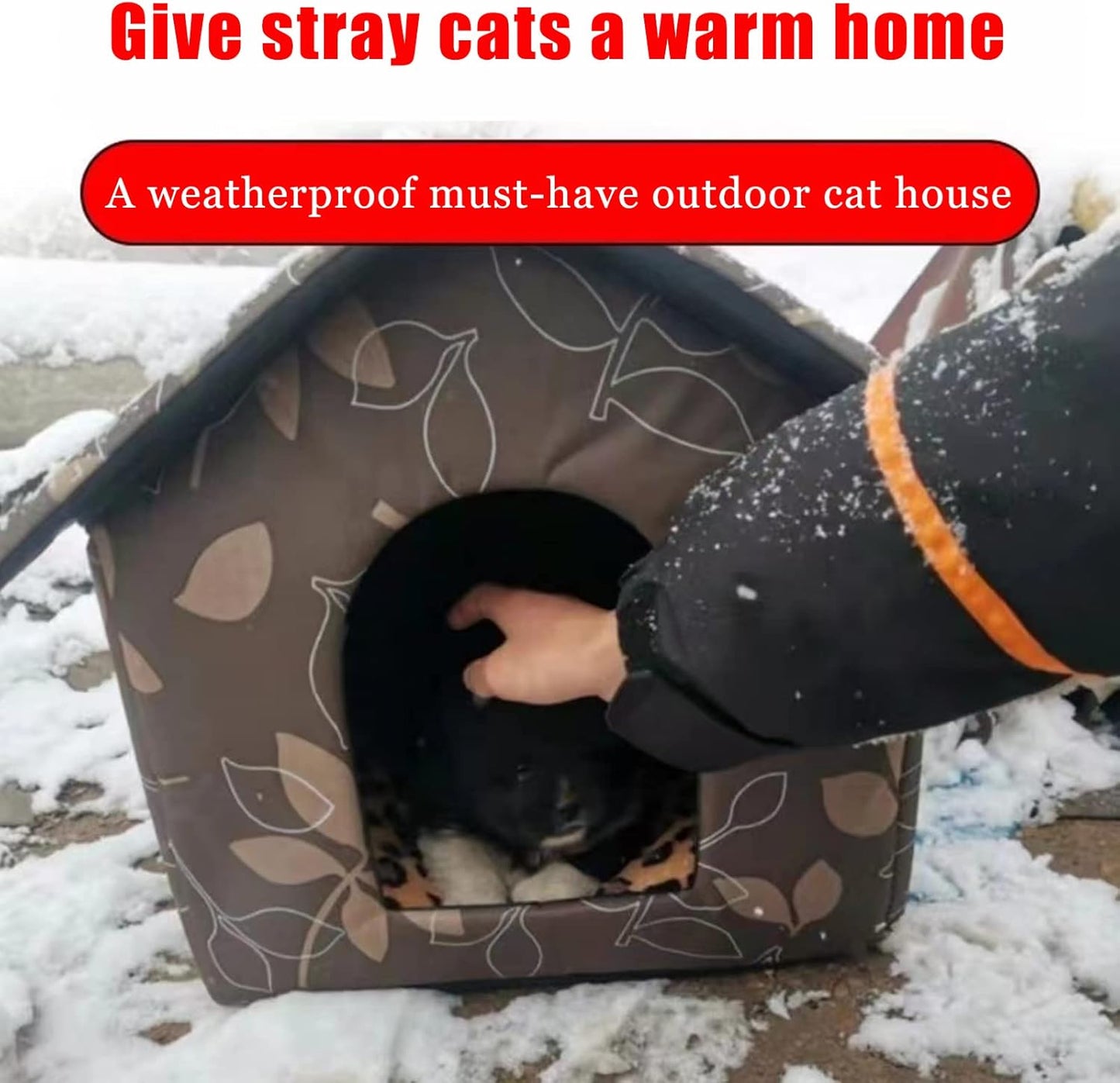 Outdoor Cat House, Cat Houses for Outdoor Cats, Weatherproof Warm and Insulated Cat House with Transparent Curtain Pet House, Stray Cats Shelter (Shabby Chic, Large-Houses)