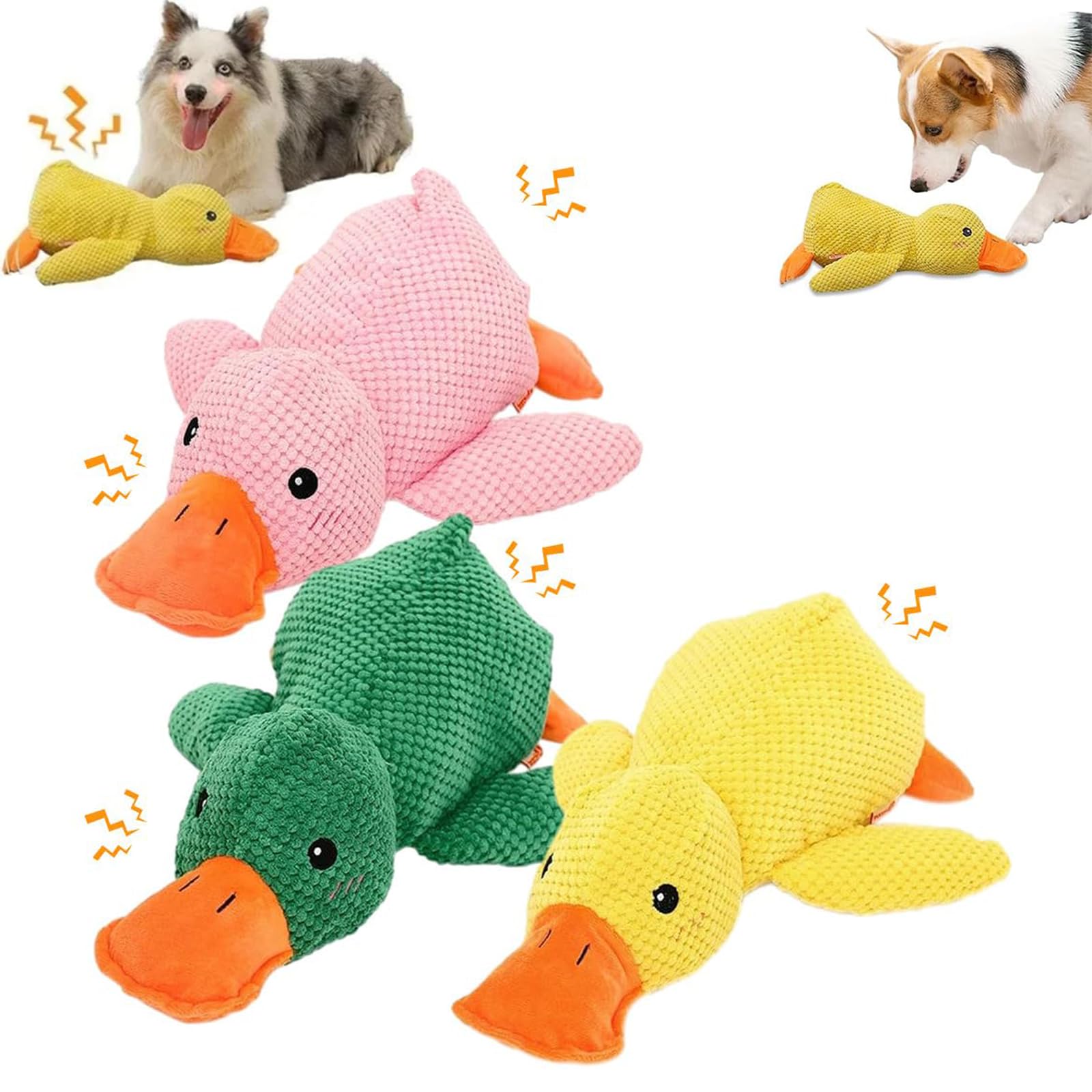 2025 Cute Yellow Calming Duck Dog Toy, Quack-Quack Duck Dog Toy, Cute Yellow Stuffed Calming Duck Dog Toys with Soft Squeaker, Interactive Dog Toys for Aggressive Chewers (Yellow)
