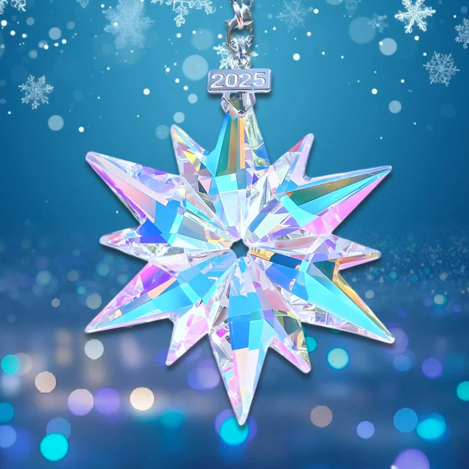 2025 Crystal Christmas Ornaments Snowflake Stars - Sparkly Crystal Ornaments for Christmas Tree, Bling Butterfly Christmas Ornaments for Women Girls
