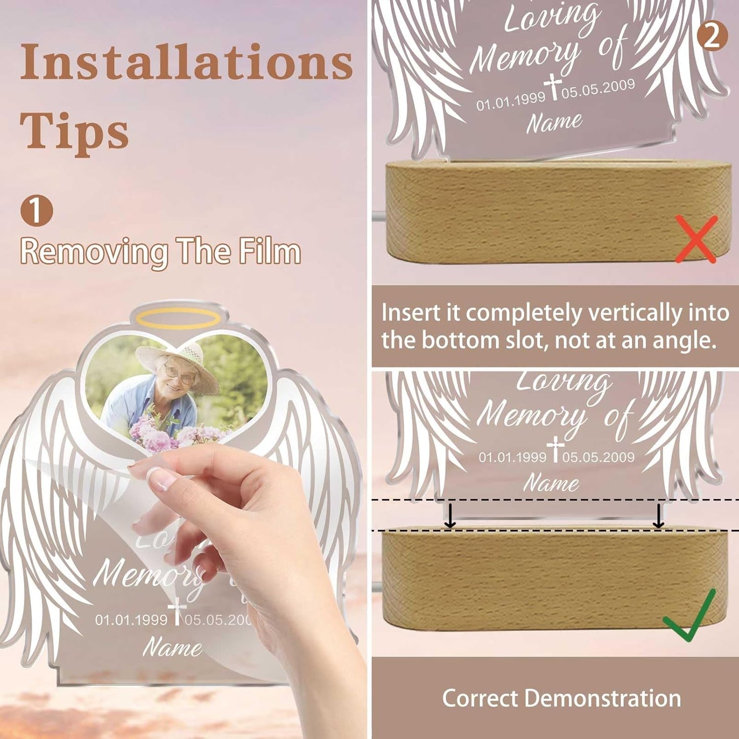 Personalized Pet Night Light Customized Dog Memorial Gift Picture Frame Acrylic Plaque Led Lamp Cat Sympathy Gift for Loss of Pet