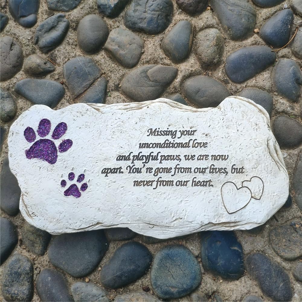 Shinning Paw Prints Pet Memorial Stones Headstones for Dogs or Cats, Resin Pet Grave Markers Plaques Memorial Gifts Sympathy Gift for Loss of Dog Outdoor