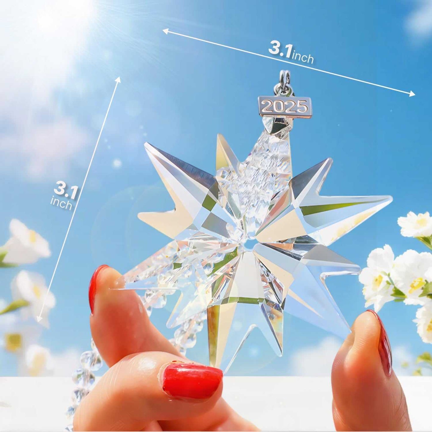 2025 Crystal Christmas Ornaments Snowflake Stars - Sparkly Crystal Ornaments for Christmas Tree, Bling Butterfly Christmas Ornaments for Women Girls