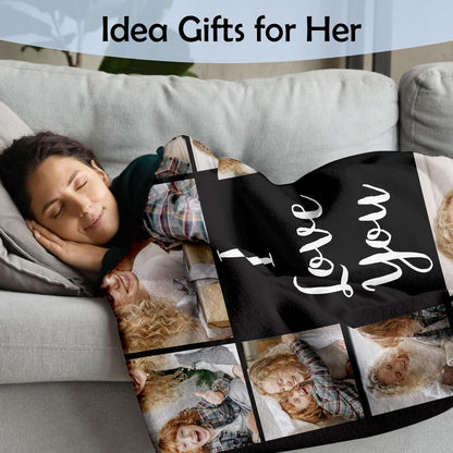 Mothers Day Birthday Gifts for Mom Custom Blanket with Pictures Text Personalized Flannel Photo Blankets Customized Throw Gift for Women
