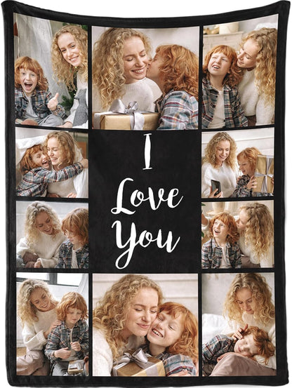 Mothers Day Birthday Gifts for Mom Custom Blanket with Pictures Text Personalized Flannel Photo Blankets Customized Throw Gift for Women