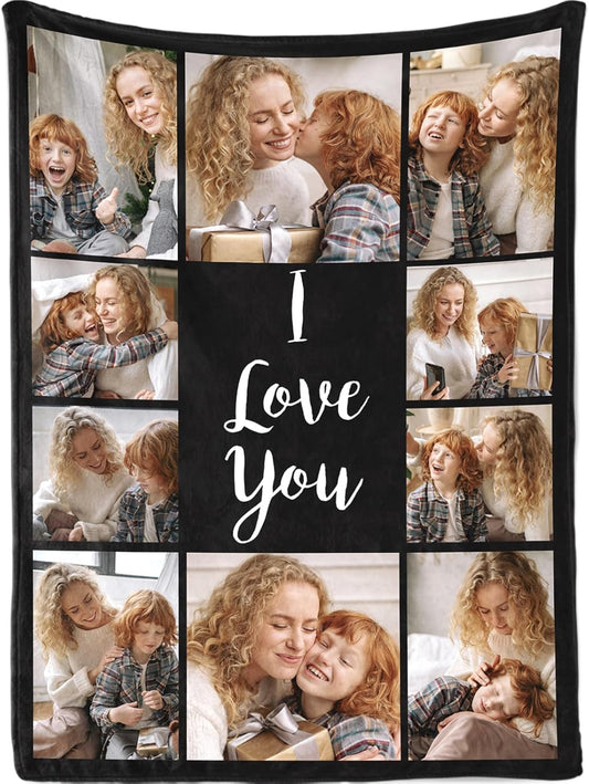 Mothers Day Birthday Gifts for Mom Custom Blanket with Pictures Text Personalized Flannel Photo Blankets Customized Throw Gift for Women