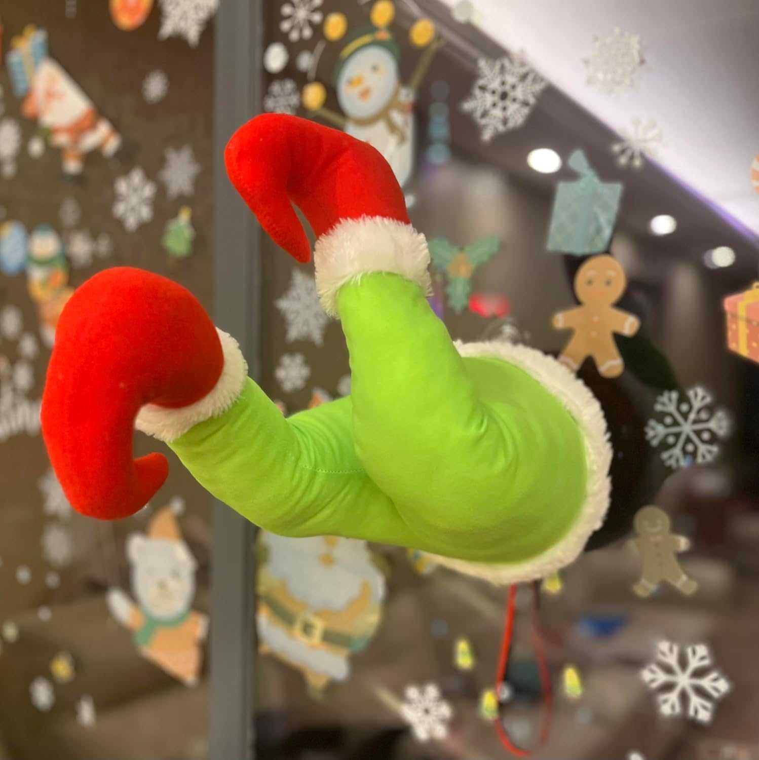 Christmas Elf Body Tree Decorations, 20.5 inche Green Monster on The Window, Pose-able Christmas Stuffed Leg for Christmas Tree Wall Door and Windows Ornament (20.5x9.2 inch, Legs with Suction Cups)