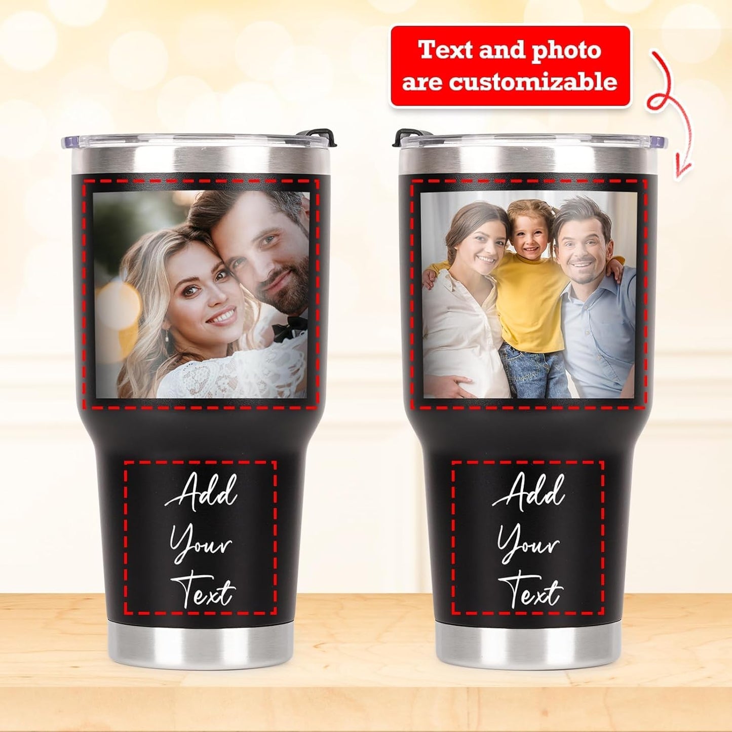 Personalized Coffee Tumbler, Custom Mugs with Pictures Text Name Logo, 30oz Stainless Steel Personalized Mug Cup