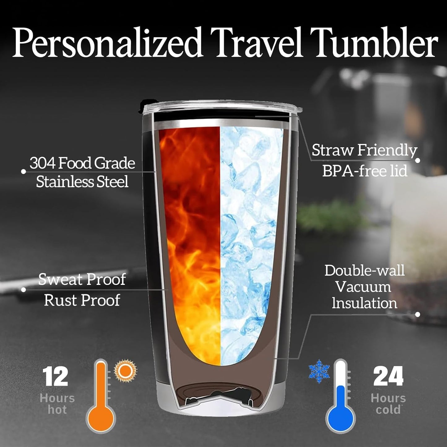 Personalisierter 20oz Edelstahlbecher, individuelles Foto, Logo & Text, Reisekaffeetasse, perfektes Geschenk für Frauen & Männer
