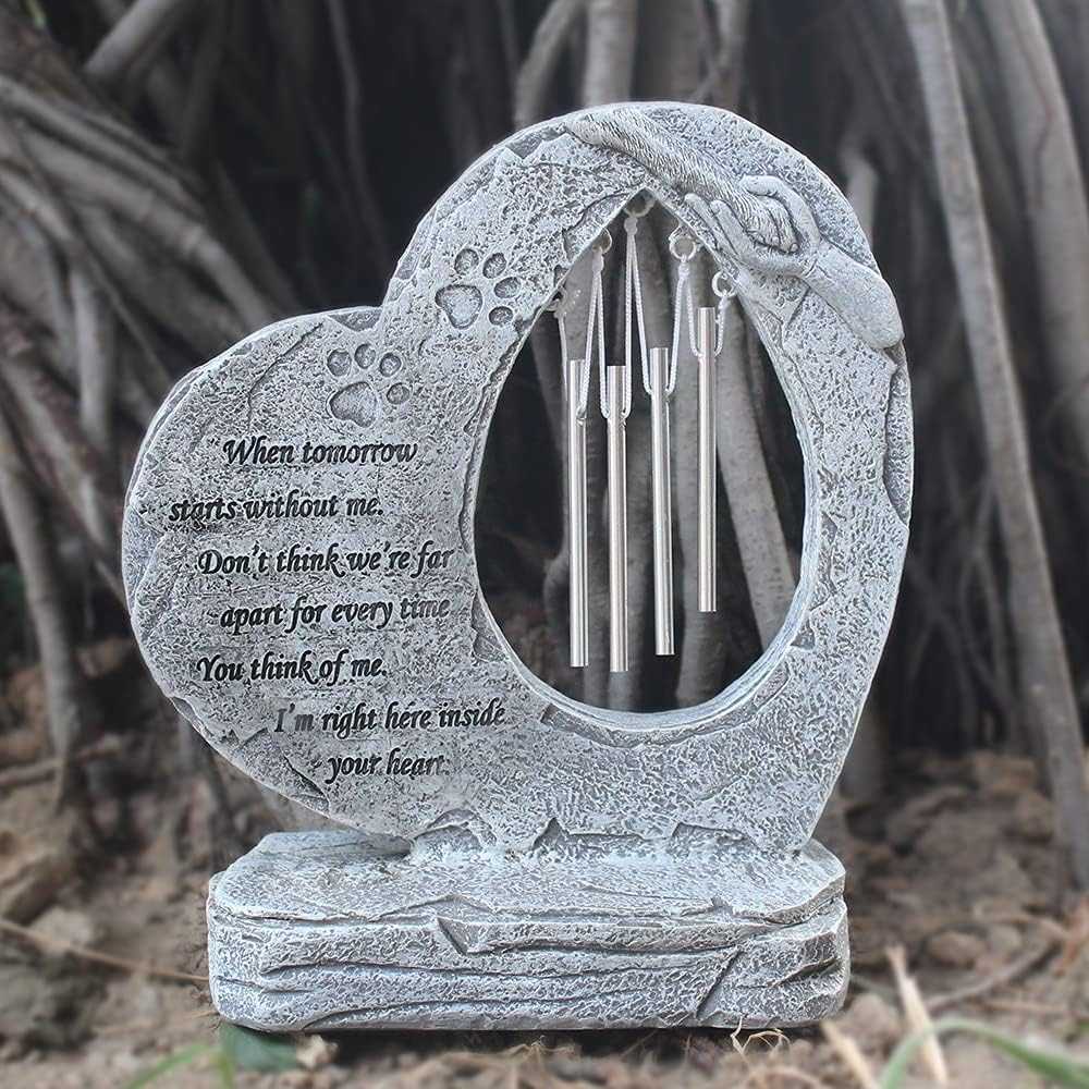 Heart Shaped Paw Print Pet Memorial Stone - Dog Grave Marker for Loss of Pet