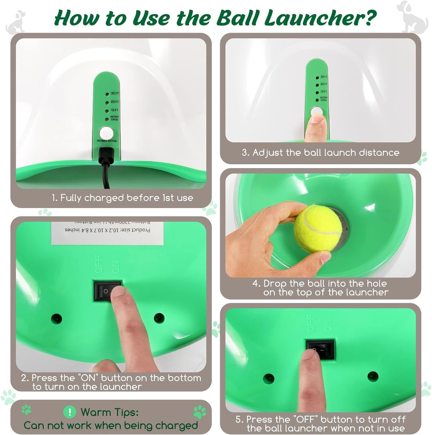 Dog Ball Thrower Launcher, Automatic Launcher with 6 Mini Tennis Balls, Interactive Dog Toys Indoor Outdoor Ball Thrower Machine for Small Dogs with 3 Distance Settings