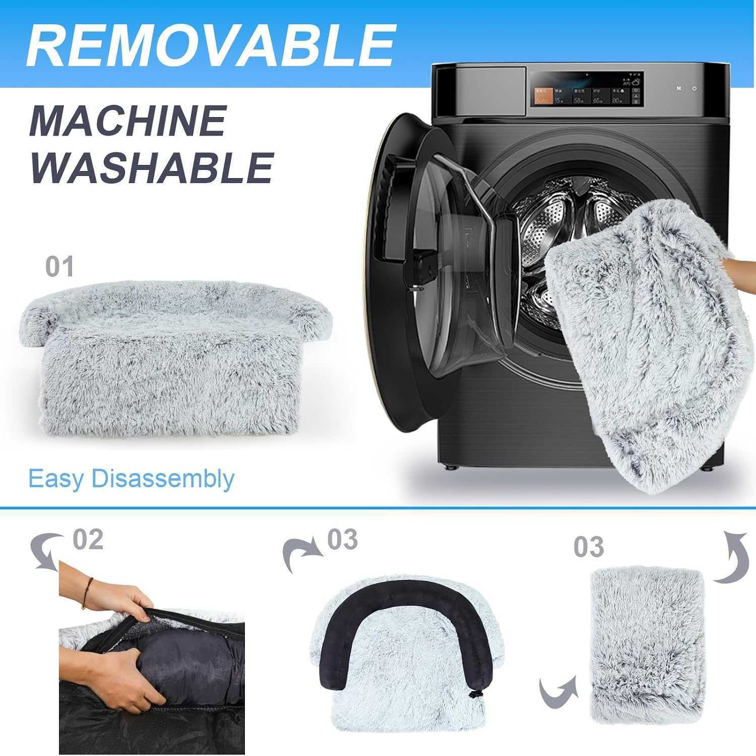 Luxurious Dog Couch Bed Protector for Dogs Memory Foam, Removable Fluffy Plush Pet Couch Cover for Dogs Washable, Calming Dog Sofa Beds, Waterproof Couch Protector, Pet Beds Mats for Couch(L)