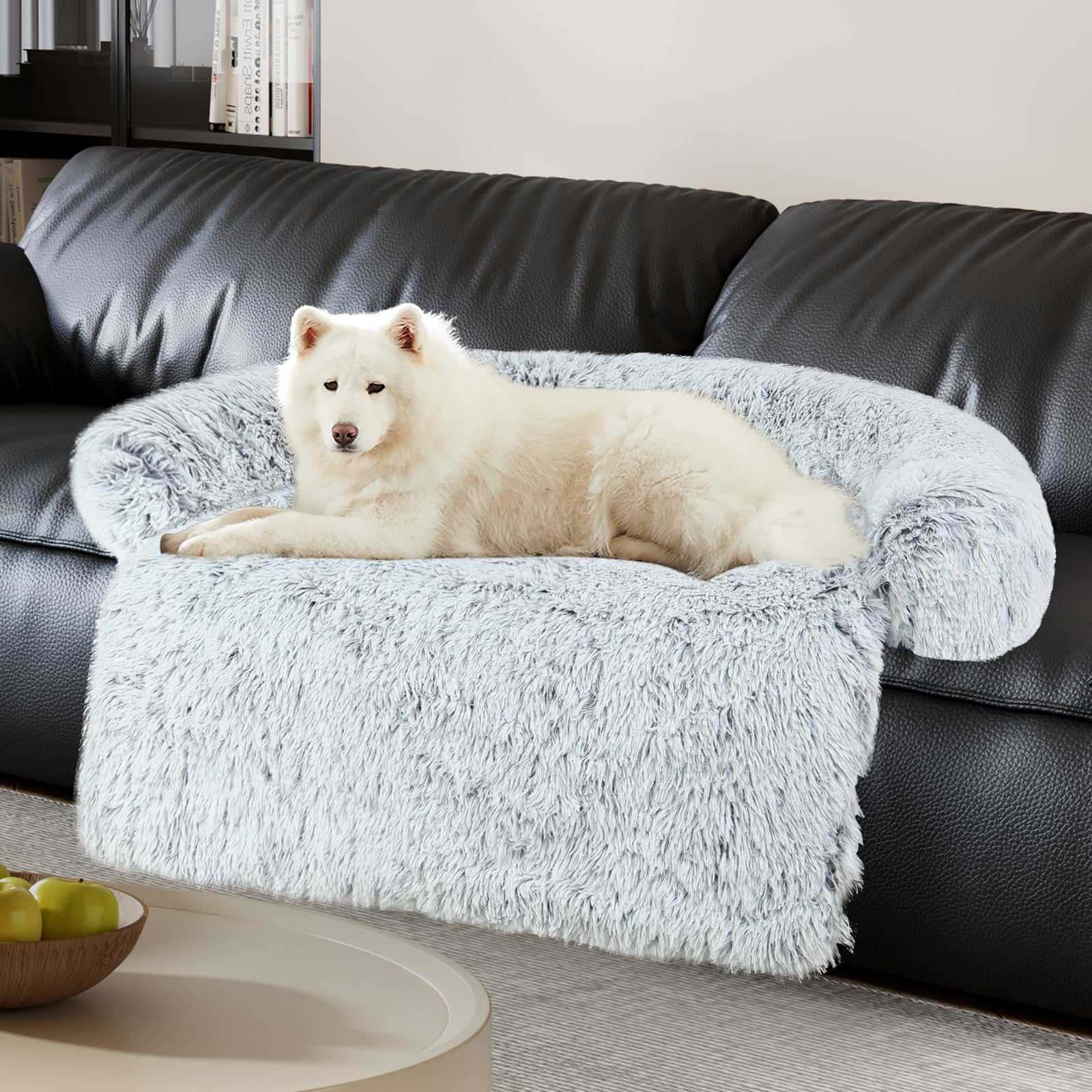 Luxurious Dog Couch Bed Protector for Dogs Memory Foam, Removable Fluffy Plush Pet Couch Cover for Dogs Washable, Calming Dog Sofa Beds, Waterproof Couch Protector, Pet Beds Mats for Couch(L)
