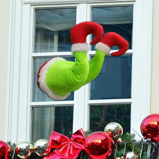 Christmas Elf Body Tree Decorations, 20.5 inche Green Monster on The Window, Pose-able Christmas Stuffed Leg for Christmas Tree Wall Door and Windows Ornament (20.5x9.2 inch, Legs with Suction Cups)