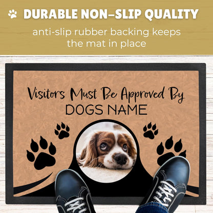 Personalized Dog Door Mat with Photo and Name - Customized Welcome Mat - Floor Mats - Front Door Mat - Visitors Must Be Approved - Abrasion-Resistant and Non-Slip (20" x 14")