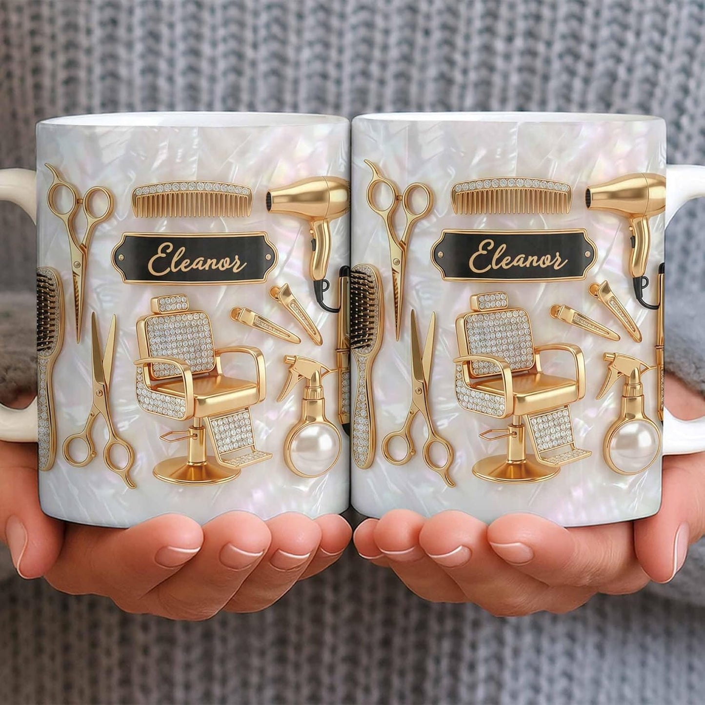 Personalisierte Friseur-Namens-Tasse, 325ml, 440ml 3D-Druck-Effekt Friseurgeschenk, Geschenk für Barbiere und Friseure
