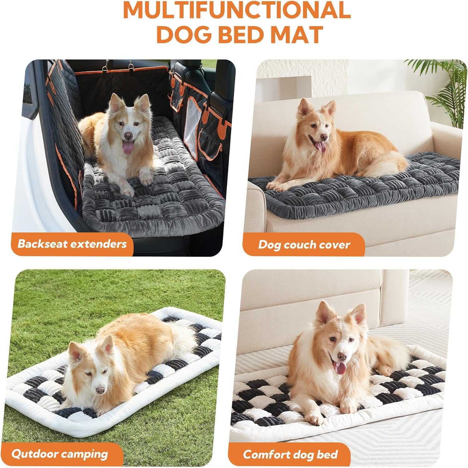 Soulbond Backseat Pet Bed Mat,Dog Bed for Car,Fuzzy Dog Seat Cover for Car Back Seat, Non-Slip Travel Pet Mat, Fit for Backseat Extenders and Seat Covers (White and Black)