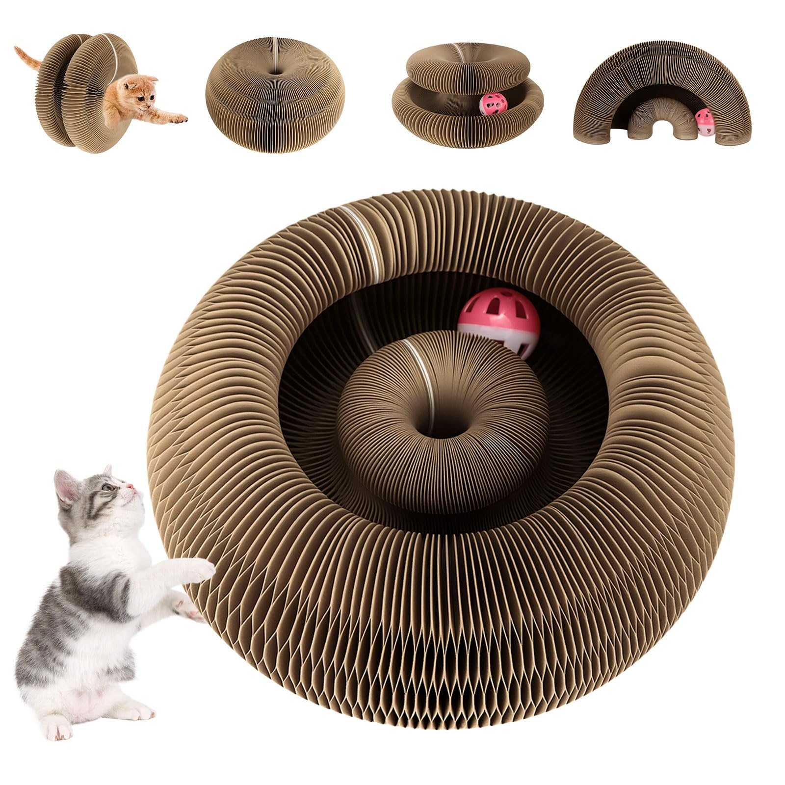2PACK Kitty Kurlz Cat Toy, Magic Organ Cat Scratching Board with a Ball, Snufflepaw Accordion for Cats, Interactive Recyclable Scratching Pads for Indoor Cats