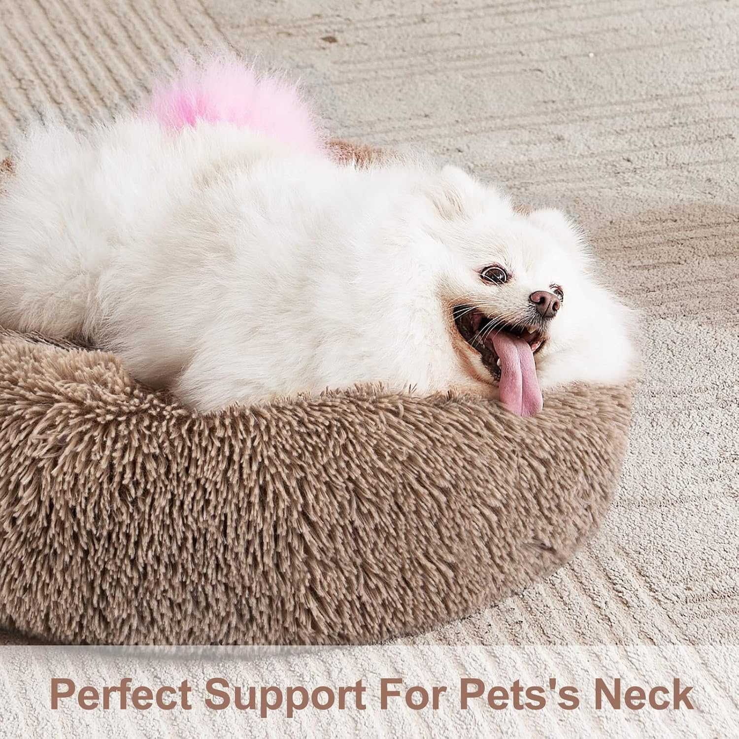 MIXJOY Ultra Soft & Comfortable Donut Cuddler Round Dog & Cat Bed (30'', Brown)