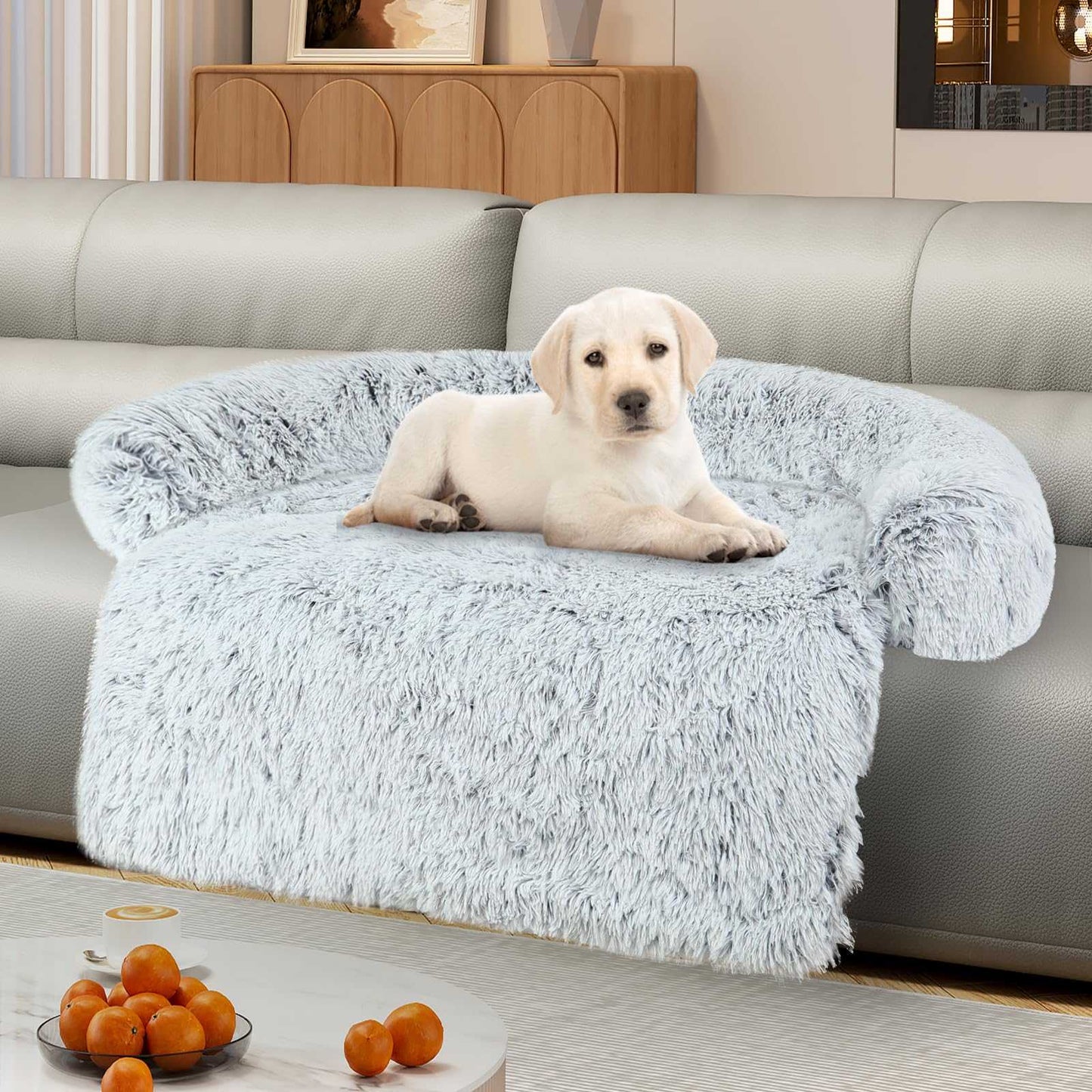 Luxurious Dog Couch Bed Protector for Dogs Memory Foam, Removable Fluffy Plush Pet Couch Cover for Dogs Washable, Calming Dog Sofa Beds, Waterproof Couch Protector, Pet Beds Mats for Couch(L)